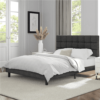 Alden Design Upholstered Tufted Platform Queen Bed, Dark Gray