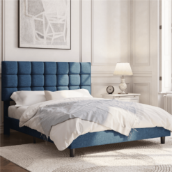 Alden Design Upholstered Tufted Platform Queen Bed, Navy Blue