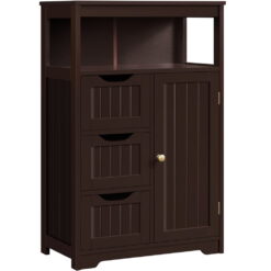 Alden Design Wooden Bathroom Storage Cabinet with Open Shelving, Espresso