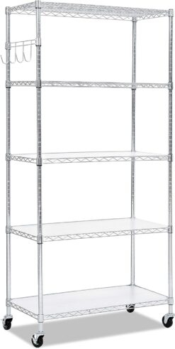 Alera SW653618SR 36 in. x 18 in. x 72 in. Five-Shelf Wire Shelving Kit with Casters and Shelf Liners - Silver