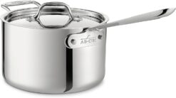 All-Clad D3 3-Ply Stainless Steel Sauce Pan with Lid 4 Quart Induction Oven Broil Safe 600F Pots and Pans, Cookware,Silver