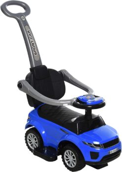Aosom 3 in 1 Push Cars for Toddlers Kid Ride on Push Car Stroller Sliding Walking Car with Horn Music Light Function Secure Bar Ride on Toy for Boy Girl 1-3 Years Old Blue