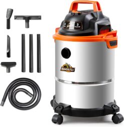 Armor All VO408S 0901 4 Gallon Wet/Dry Vac 3.0 Peak HP Shop Vacuum with 3 Nozzles and 1 Brush, Stainless Steel Tank, Orange