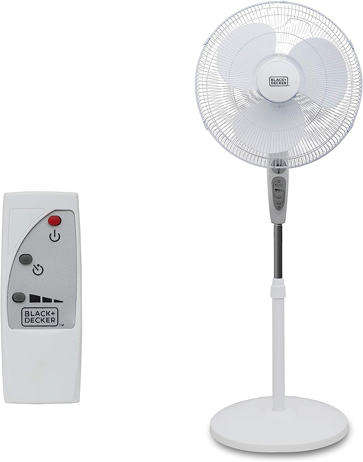 BLACK+DECKER 16 Oscillating Electric Stand Fan with Remote, White 