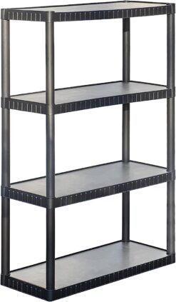 BLACK+DECKER 4-Tier Medium Duty Solid Storage Shelf, 75lbs/Shelf (52.1”H x 34.8”W x 14.6”D), Plastic Shelving Unit