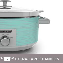 BLACK+DECKER 7 Quart Dial Control Slow Cooker with Built in Lid Holder, Teal Pattern