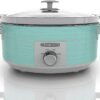 BLACK+DECKER 7 Quart Dial Control Slow Cooker with Built in Lid Holder, Teal Pattern