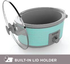 BLACK+DECKER 7 Quart Dial Control Slow Cooker with Built in Lid Holder, Teal Pattern