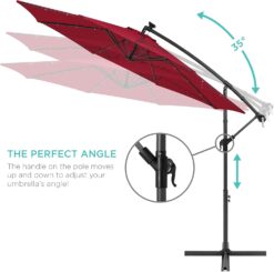 Best Choice Products 10ft Solar LED Offset Hanging Market Patio Umbrella for Backyard, Poolside, Lawn and Garden wEasy Tilt Adjustment, Polyester Shade, 8 Ribs - Burgundy