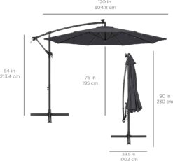 Best Choice Products 10ft Solar LED Offset Hanging Market Patio Umbrella for Backyard, Poolside, Lawn and Garden wEasy Tilt Adjustment, Polyester Shade, 8 Ribs - Gray