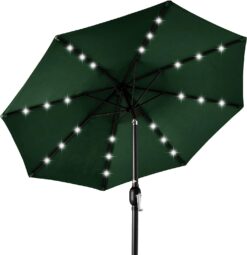 Best Choice Products 10ft Solar Powered Aluminum Polyester LED Lighted Patio Umbrella wTilt Adjustment and UV-Resistant Fabric - Green
