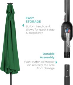 Best Choice Products 10ft Solar Powered Aluminum Polyester LED Lighted Patio Umbrella wTilt Adjustment and UV-Resistant Fabric - Green