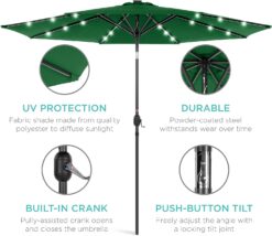 Best Choice Products 10ft Solar Powered Aluminum Polyester LED Lighted Patio Umbrella wTilt Adjustment and UV-Resistant Fabric - Green