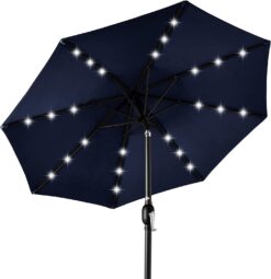 Best Choice Products 10ft Solar Powered Aluminum Polyester LED Lighted Patio Umbrella wTilt Adjustment and UV-Resistant Fabric - Navy Blue