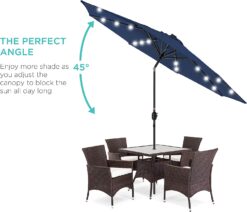 Best Choice Products 10ft Solar Powered Aluminum Polyester LED Lighted Patio Umbrella wTilt Adjustment and UV-Resistant Fabric - Navy Blue