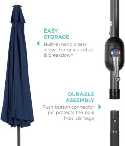 Best Choice Products 10ft Solar Powered Aluminum Polyester LED Lighted Patio Umbrella wTilt Adjustment and UV-Resistant Fabric - Navy Blue