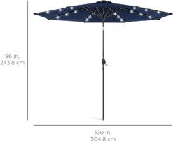 Best Choice Products 10ft Solar Powered Aluminum Polyester LED Lighted Patio Umbrella wTilt Adjustment and UV-Resistant Fabric - Navy Blue