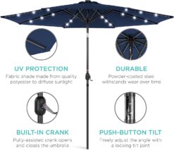Best Choice Products 10ft Solar Powered Aluminum Polyester LED Lighted Patio Umbrella wTilt Adjustment and UV-Resistant Fabric - Navy Blue