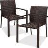 Best Choice Products Set of 2 Stackable Outdoor Wicker Dining Chairs All-Weather Firepit Armchair wArmrests, Steel Frame for Patio, Deck, Garden, Yard - Brown