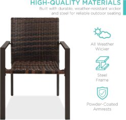Best Choice Products Set of 2 Stackable Outdoor Wicker Dining Chairs All-Weather Firepit Armchair wArmrests, Steel Frame for Patio, Deck, Garden, Yard - Brown