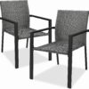 Best Choice Products Set of 2 Stackable Outdoor Wicker Dining Chairs All-Weather Firepit Armchair wArmrests, Steel Frame for Patio, Deck, Garden, Yard - Gray