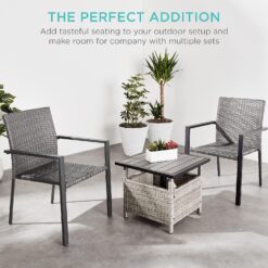 Best Choice Products Set of 2 Stackable Outdoor Wicker Dining Chairs All-Weather Firepit Armchair wArmrests, Steel Frame for Patio, Deck, Garden, Yard - Gray