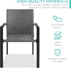Best Choice Products Set of 2 Stackable Outdoor Wicker Dining Chairs All-Weather Firepit Armchair wArmrests, Steel Frame for Patio, Deck, Garden, Yard - Gray