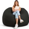 Big Joe Fuf Large Foam Filled Bean Bag Chair with Removable Cover, Black Lenox, Durable Woven Polyester, 4 feet Big