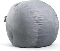 Big Joe Fuf Large Foam Filled Bean Bag Chair with Removable Cover, Gray Plush, Soft Polyester, 4 feet Big