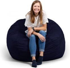 Big Joe Fuf Large Foam Filled Bean Bag Chair with Removable Cover, Midnight Plush, Soft Polyester, 4 feet Big