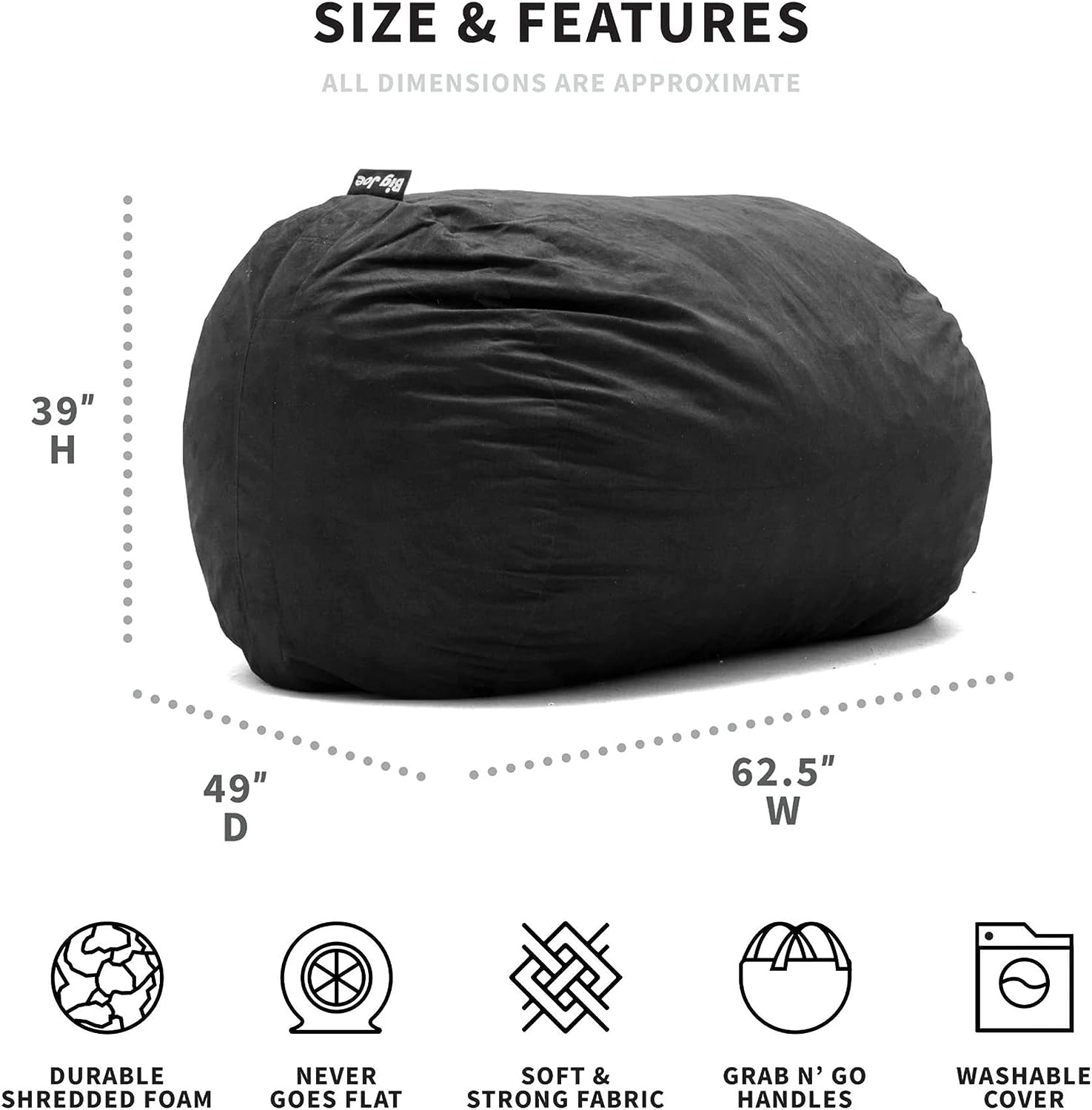 Big Joe Fuf XL Bean Bag, Lenox 5ft, Fog
