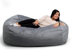 Big Joe Fuf XL Foam Filled Bean Bag Chair with Removable Cover, Gray Plush, Soft Polyester, 5 feet Giant