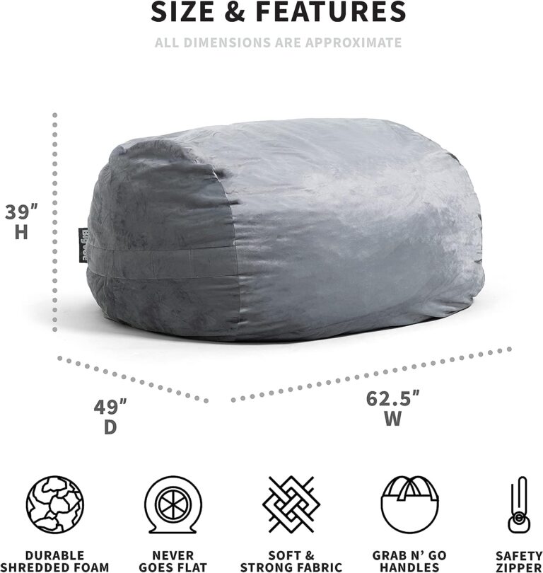 Big Joe Fuf XL Foam Filled Bean Bag Chair with Removable Cover, Gray ...