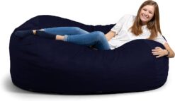 Big Joe Fuf XL Foam Filled Bean Bag Chair with Removable Cover, Midnight Plush, Soft Polyester, 5 feet Giant , Navy Plush