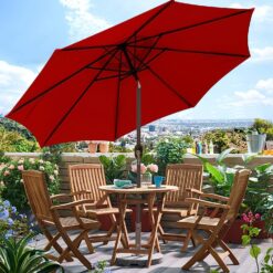 Blissun 9ft Patio Umbrella, Manual Push Button Tilt and Crank Garden Parasol (Red)