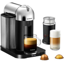 Breville Nespresso Vertuo Coffee & Espresso Single-Serve Machine in Chrome and Aeroccino Milk Frother in Black