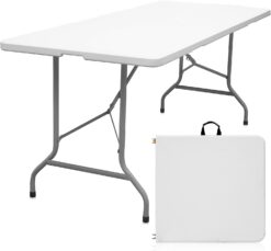 Byliable Folding Table 6ft Portable Heavy Duty Plastic Fold-in-Half Utility Foldable Table Plastic Dining Table Indoor Outdoor for Camping, Picnic and Party, White