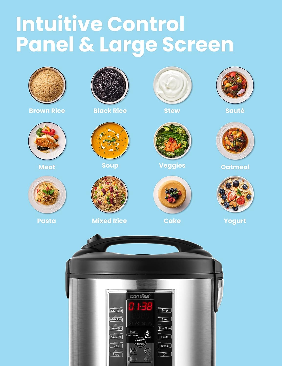 Rice Cooker, Food Steamer, Slow cooker, All in One Digital