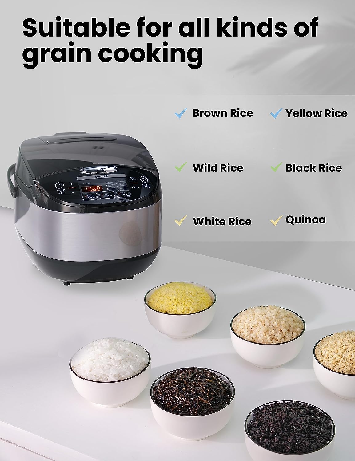 COMFEE' Rice Cooker, Asian Style Large Rice Cooker with Fuzzy Logic  Technology, 11 Presets, 10 Cup Uncooked/20 Cup Cooked, Auto Keep Warm,  24-Hr Delay Timer