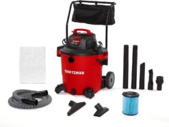 CRAFTSMAN CMXEVBE17656 20 Gallon 6.5 Peak HP Wet/Dry Vac with Cart, Heavy-Duty Shop Vacuum with Attachments, Red