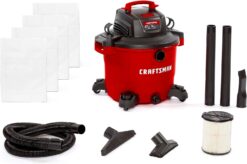 CRAFTSMAN CMXEVBE18595 16 Gallon 6.5 Peak HP Wet/Dry Vac, Heavy-Duty Shop Vacuum with 4 Dust Collection Bags and Attachments, Red