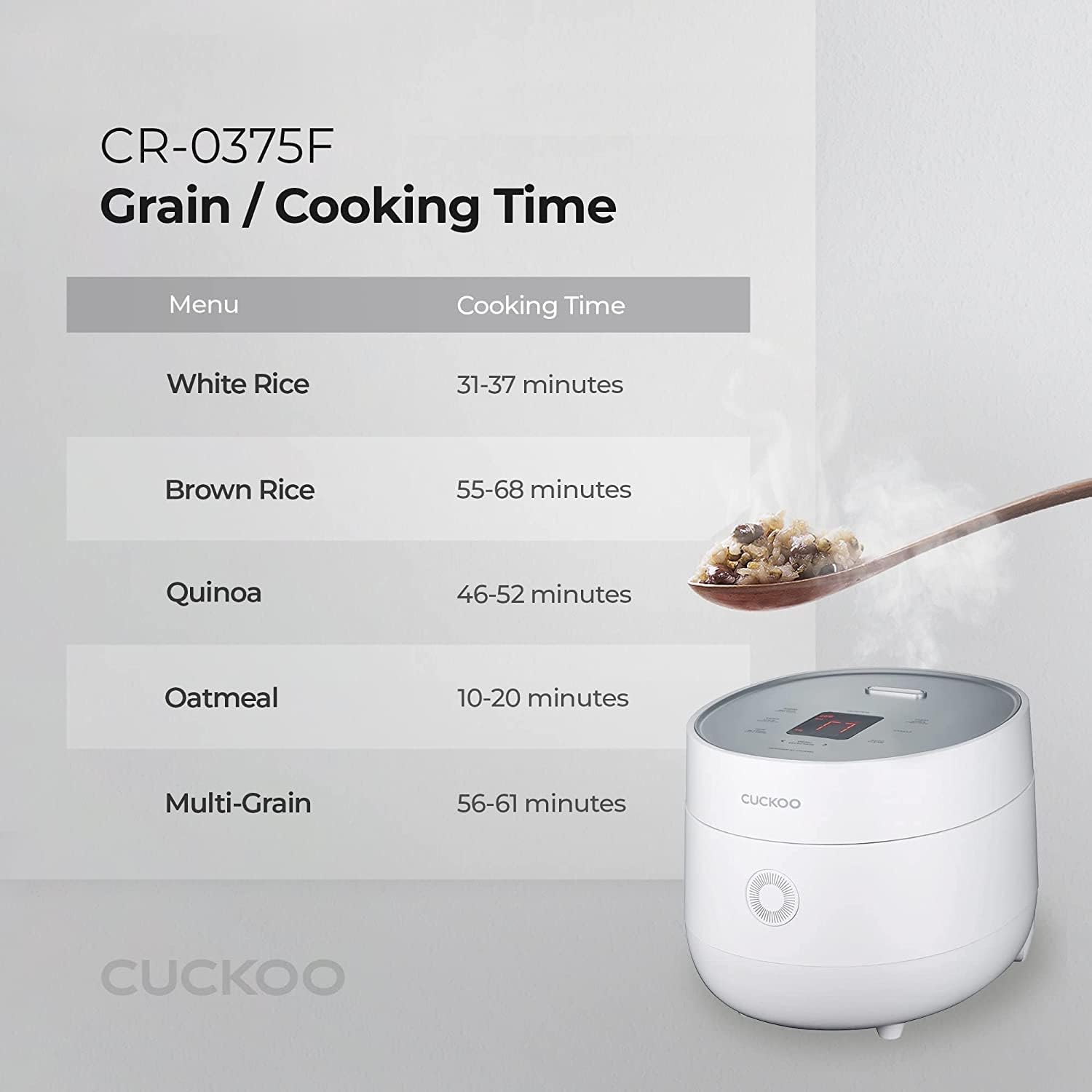 CUCKOO CR-0375F, 3-Cup/0.75-Quart (Uncooked) Micom Rice Cooker, 10 Menu  Options: Oatmeal, Brown Rice & More, Touch-Screen, Nonstick Inner Pot, White