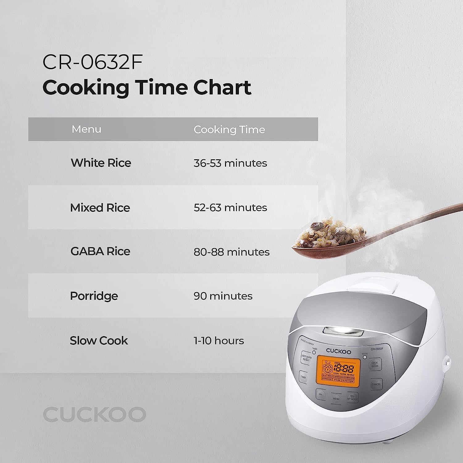 CUCKOO CR-0632F, 6-Cup (Uncooked) Micom Rice Cooker, 9 Menu Options,  Nonstick Inner Pot, Made in Korea