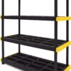 CX Black & Yellow, 4-Tier Heavy Duty Plastic Storage Shelving Unit, 200lbs/shelf (55”H x 48”W x 20”D), for Indoor/Outdoor Organization, Modular Rack