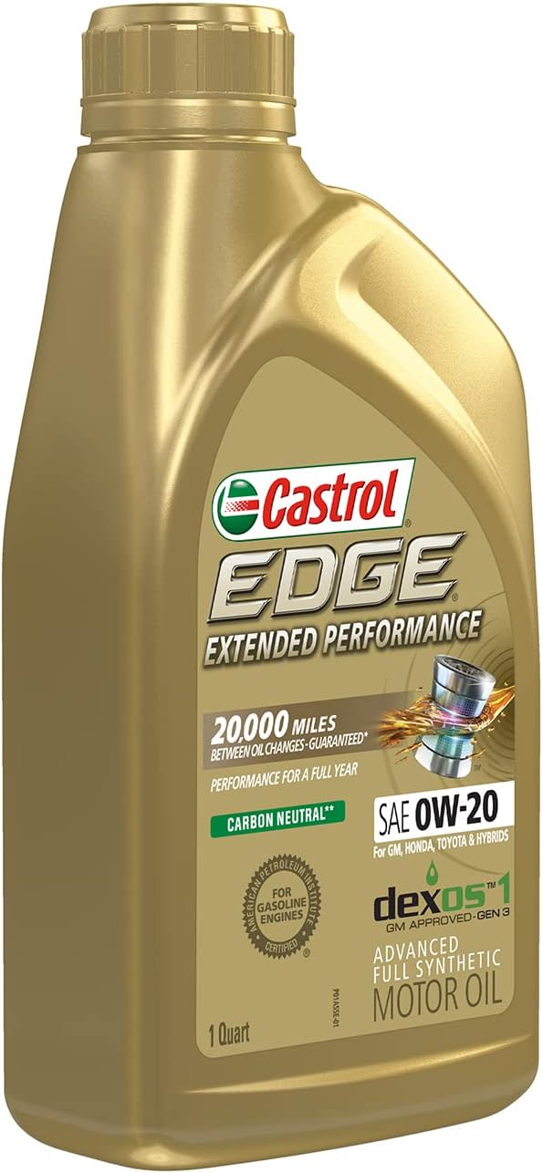 Castrol Edge Extended Performance 0W-20 Advanced Full Synthetic Motor Oil,  1 Quart, Pack of 6