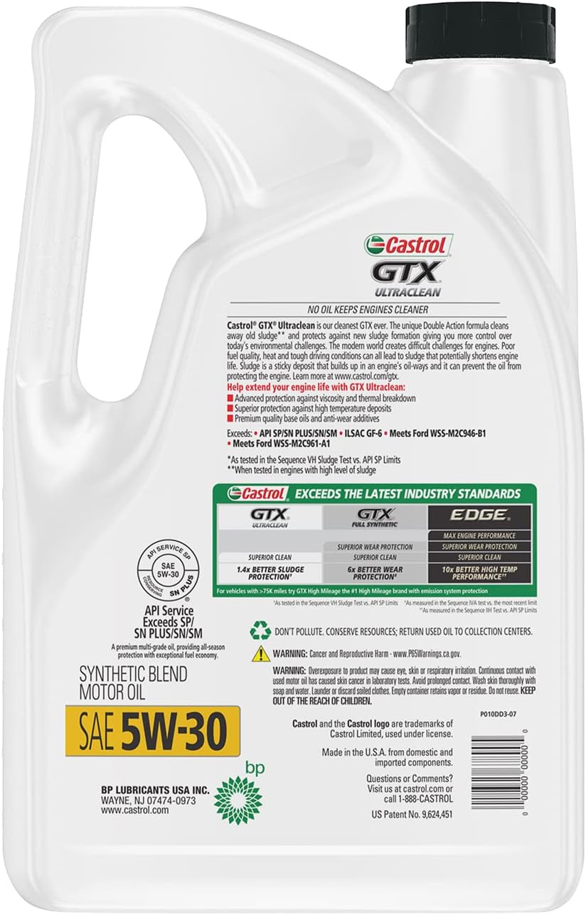 CASTROL GTX High Mileage 5W-30 Synthetic Blend Motor Oil, 5 Quarts
