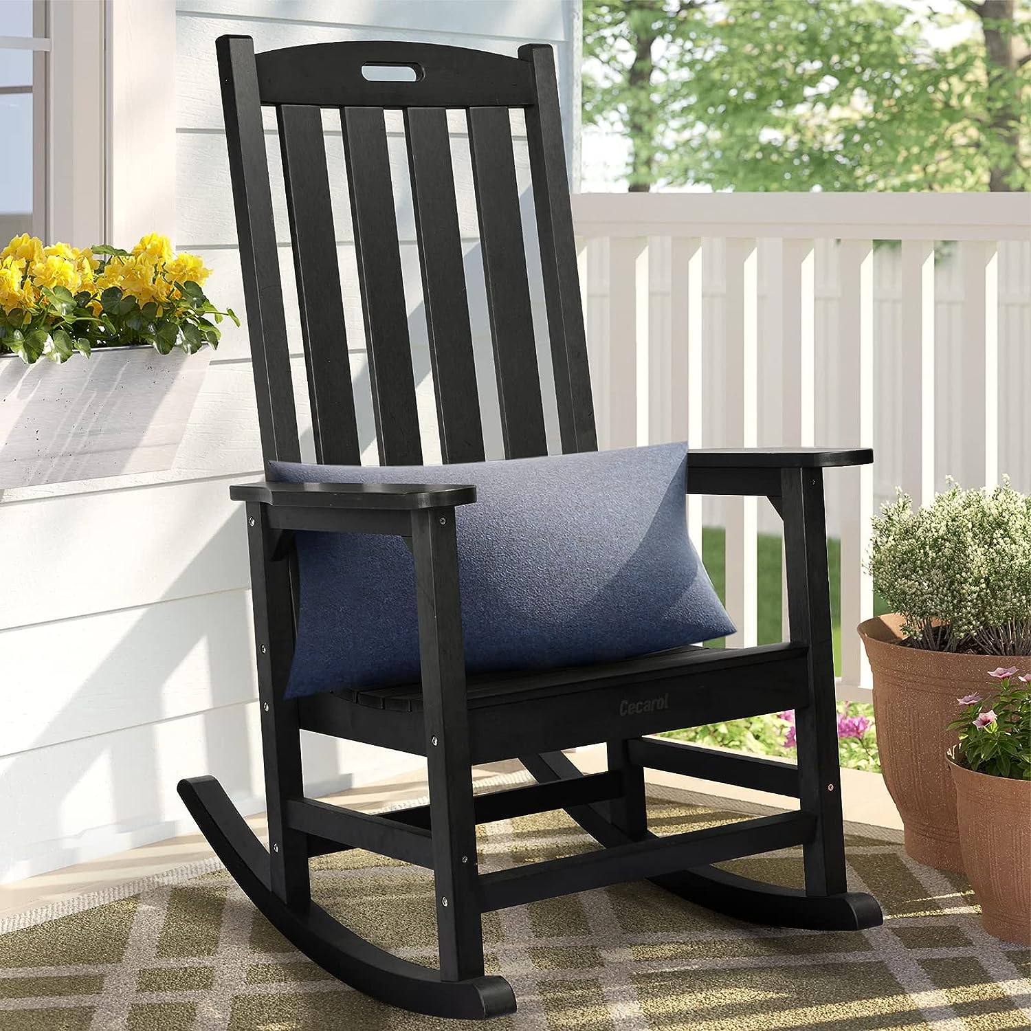 Patio Rocking Chair, Poly Lumber Porch Rocker with High Back, 350Lbs Support  Rocking Chairs for Both Outdoor and Indoor 