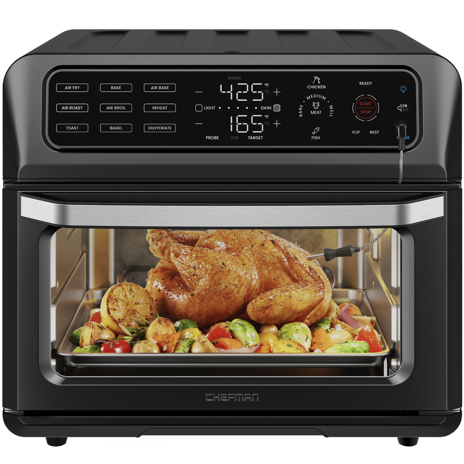 Chefman Air Fryer Toaster Oven Combo with Probe Thermometer,10 Inch, 4  Slices of Toast, 20 Qt