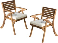 Christopher Knight Home Hermosa Outdoor Acacia Wood Arm Chairs, 2-Pcs Set, Teak Finish Cream
