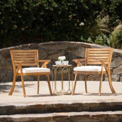Christopher Knight Home Hermosa Outdoor Acacia Wood Arm Chairs, 2-Pcs Set, Teak Finish Cream